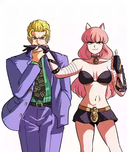 Аниме,Большие сиськи,в одежде,неко,jojo,длинные волосы,