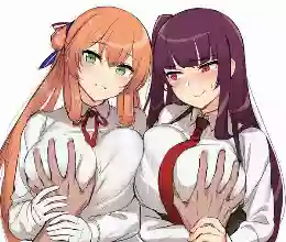 Аниме,Большие сиськи,длинные волосы,трогает сиськи,