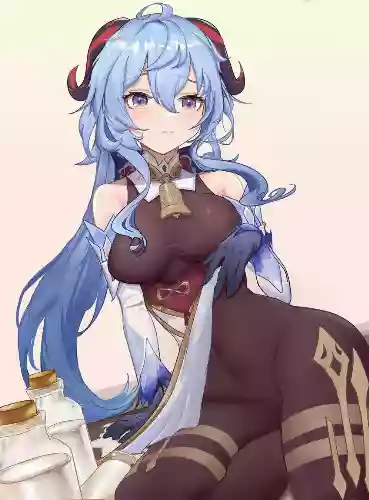 genshin impact,Большие сиськи,в одежде,чулки,ganyu,