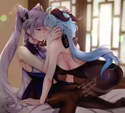 Большие сиськи,в одежде,чулки,ganyu,genshin impact,keqing,