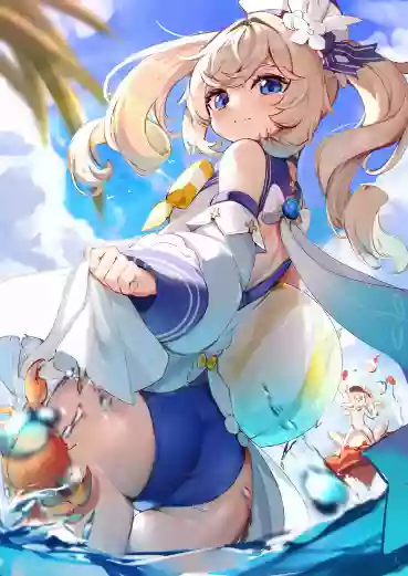 Большая жопа,в одежде,genshin impact,вид сзади,купальники,barbara,