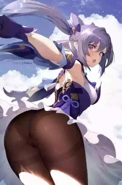 genshin impact,keqing,Большая жопа,в одежде,колготки,юбочка,