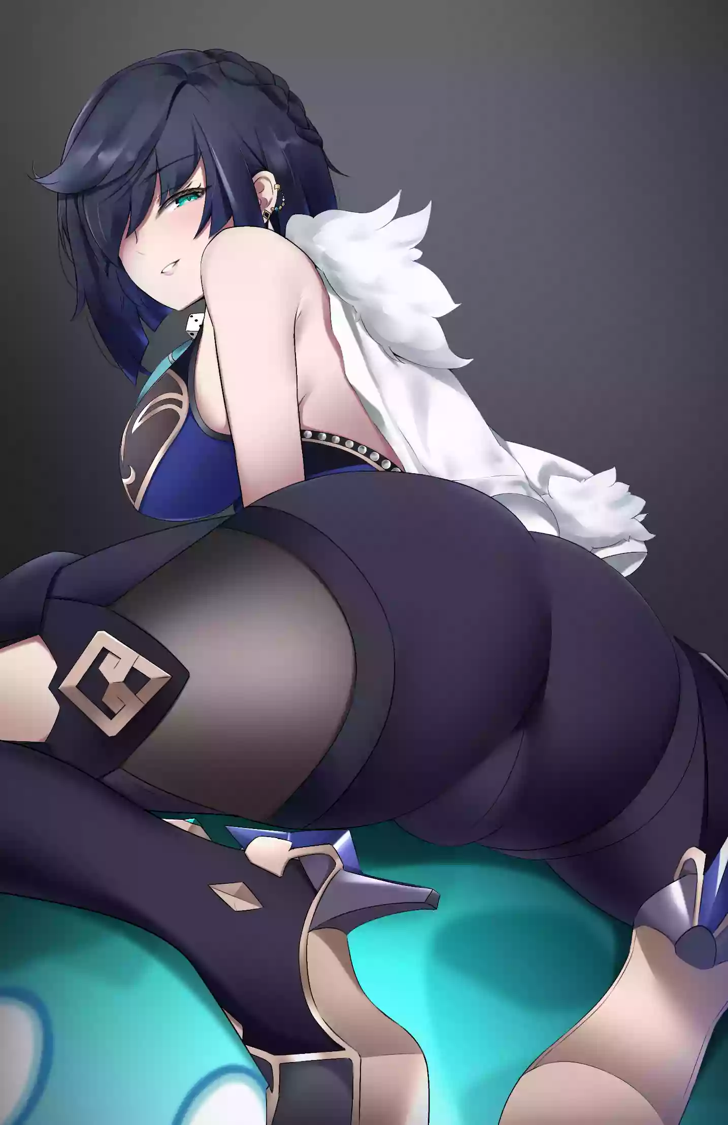 genshin impact,yelan,Большая жопа,в одежде,короткая стрижка,