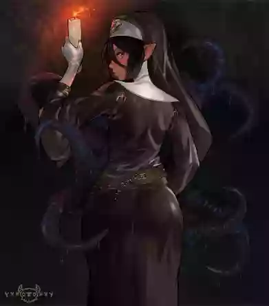 Большая жопа,монашка,тентакли,в одежде,в темноте,