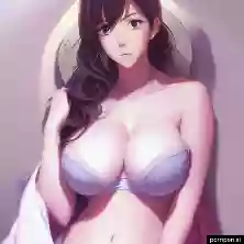Большие сиськи,Аниме,длинные волосы,коричневые волосы,аниме телка,животик,лифчик,коричневые_глаза,карие_глаза,нейросеть,